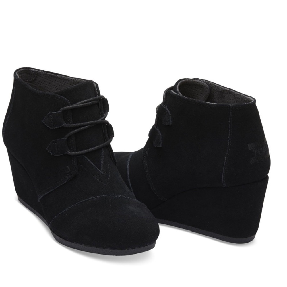 TOMS Kala Black Suede Lace Up Wedge Bootie